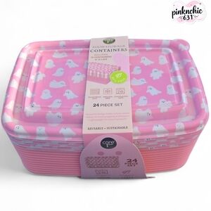 Pink Ghost Halloween 24 Piece Set Food Storage Containers Meal
